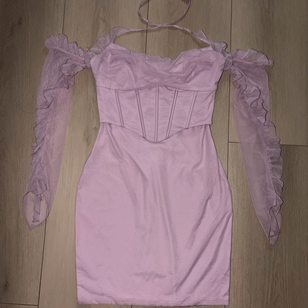 Oh Polly Pink Frill Detail Cowl Neck Mini Dress